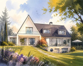 freistehendes Wohnhaus, zwei Garagen