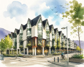Geschäfts- und Bürogebäude sowie Parkhaus mit Parkdeck