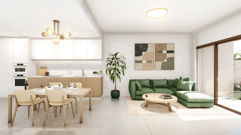 Living area and kitchen